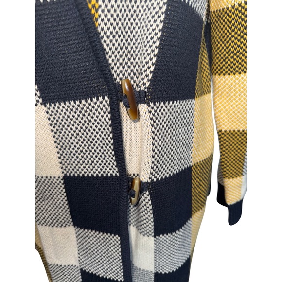 Cabi Sz S Hooded Cardigan Checked Longline Toggle Closure Knit‎ Sweater Women - Picture 3 of 12